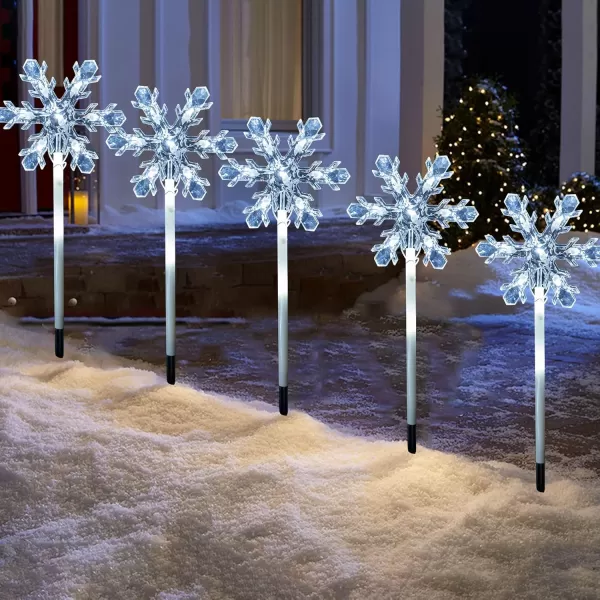 Dazzle Bright Christmas Lights Outdoor Decorations 75FT Set of 5 Christmas Snowflake Pathway Lights Waterproof Plug in White Christmas Pathway Marker Stakes for Yard Lawn Garden Decor