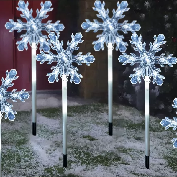 Dazzle Bright Christmas Lights Outdoor Decorations 75FT Set of 5 Christmas Snowflake Pathway Lights Waterproof Plug in White Christmas Pathway Marker Stakes for Yard Lawn Garden Decor