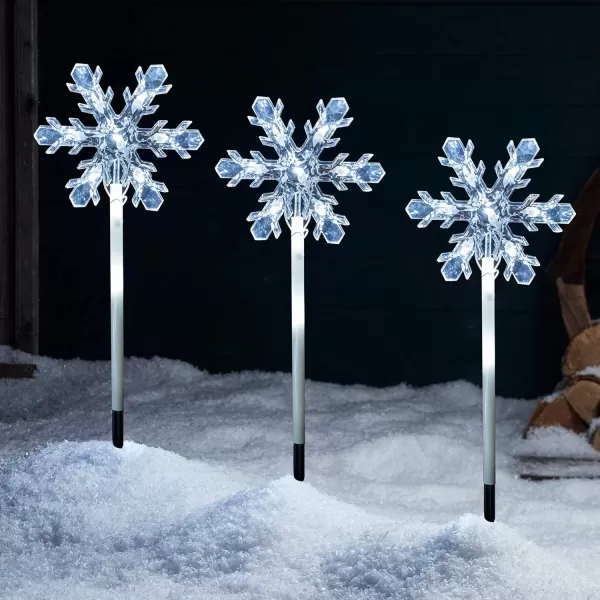 Dazzle Bright Christmas Lights Outdoor Decorations 75FT Set of 5 Christmas Snowflake Pathway Lights Waterproof Plug in White Christmas Pathway Marker Stakes for Yard Lawn Garden Decor