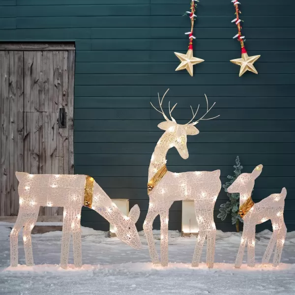 Dazzle Bright Christmas Outdoor Decoration 3Piece Lighted 2D Reindeer Family with 60 L PreLit Light Up Deer Set Waterproof Outdoor Christmas Deer Decorations for Yard Patio Lawn Garden Party