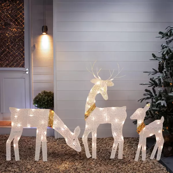 Dazzle Bright Christmas Outdoor Decoration 3Piece Lighted 2D Reindeer Family with 60 L PreLit Light Up Deer Set Waterproof Outdoor Christmas Deer Decorations for Yard Patio Lawn Garden Party