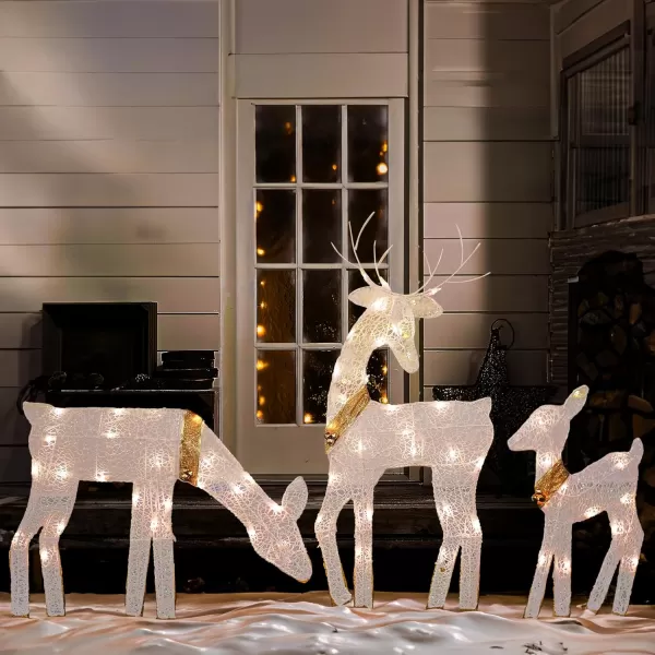 Dazzle Bright Christmas Outdoor Decoration 3Piece Lighted 2D Reindeer Family with 60 L PreLit Light Up Deer Set Waterproof Outdoor Christmas Deer Decorations for Yard Patio Lawn Garden Party