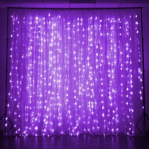 Dazzle Bright Curtain String Lights 300 LED 98ft x 98ft 8 Lighting Modes Fairy Lights USB Powered Waterproof Lights for Christmas Party Wedding Outdoor Indoor Wall Decorations BluePurple