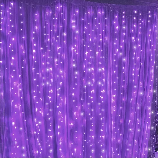 Dazzle Bright Curtain String Lights 300 LED 98ft x 98ft 8 Lighting Modes Fairy Lights USB Powered Waterproof Lights for Christmas Party Wedding Outdoor Indoor Wall Decorations BluePurple