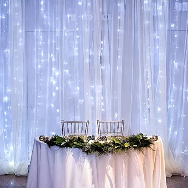 Dazzle Bright Curtain String Lights 300 LED 98ft x 98ft 8 Lighting Modes Fairy Lights USB Powered Waterproof Lights for Christmas Party Wedding Outdoor Indoor Wall Decorations BlueWhite