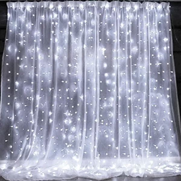 Dazzle Bright Curtain String Lights 300 LED 98ft x 98ft 8 Lighting Modes Fairy Lights USB Powered Waterproof Lights for Christmas Party Wedding Outdoor Indoor Wall Decorations BlueWhite