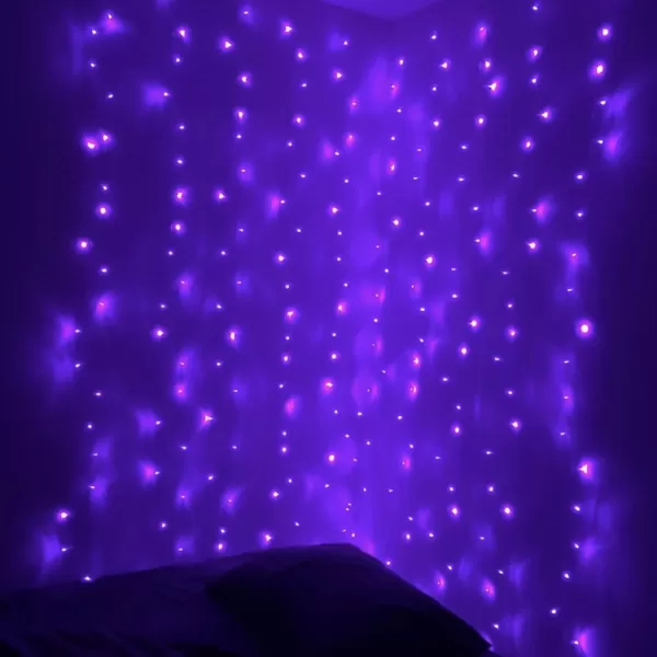 Dazzle Bright Curtain String Lights 300 LED 98ft x 98ft 8 Lighting Modes Fairy Lights USB Powered Waterproof Lights for Christmas Party Wedding Outdoor Indoor Wall Decorations BluePurple