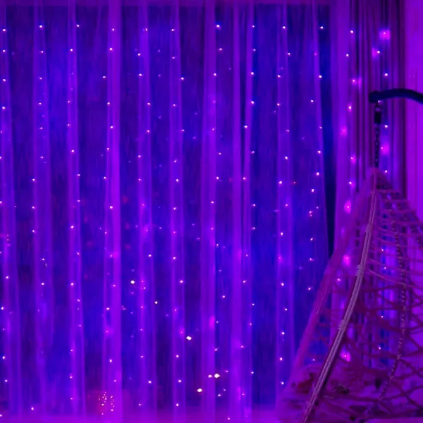 Dazzle Bright Curtain String Lights 300 LED 98ft x 98ft 8 Lighting Modes Fairy Lights USB Powered Waterproof Lights for Christmas Party Wedding Outdoor Indoor Wall Decorations BluePurple