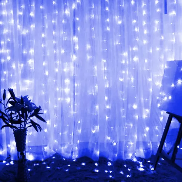 Dazzle Bright Curtain String Lights 300 LED 98ft x 98ft 8 Lighting Modes Fairy Lights USB Powered Waterproof Lights for Christmas Party Wedding Outdoor Indoor Wall Decorations BlueBlue