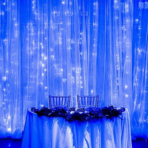 Dazzle Bright Curtain String Lights 300 LED 98ft x 98ft 8 Lighting Modes Fairy Lights USB Powered Waterproof Lights for Christmas Party Wedding Outdoor Indoor Wall Decorations BlueBlue