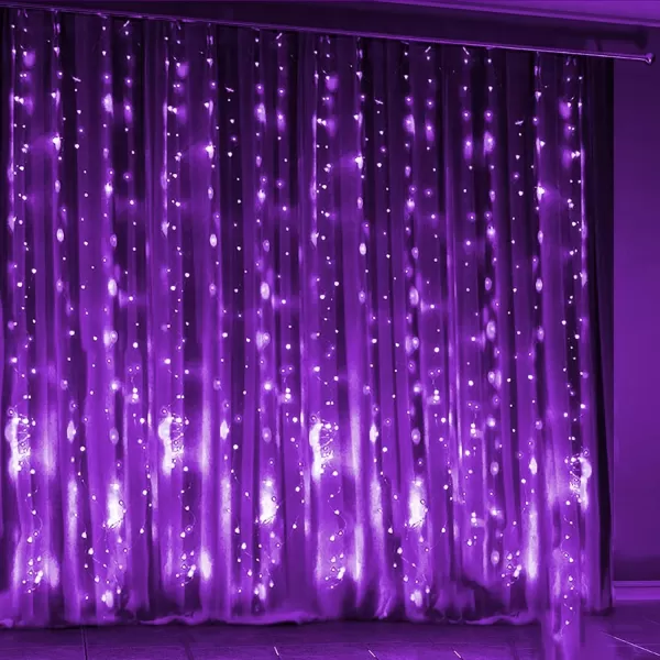 Dazzle Bright Curtain String Lights 300 LED 98ft x 98ft 8 Lighting Modes Fairy Lights USB Powered Waterproof Lights for Christmas Party Wedding Outdoor Indoor Wall Decorations BluePurple