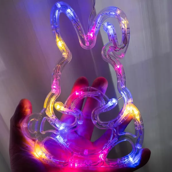 Dazzle Bright Easter Lights 222LED 9FT Pastel Rabbit and Eggs Curtain String Lights with 8 Modes Plug in Easter Decorations for Indoor Window Outdoor Party Decor