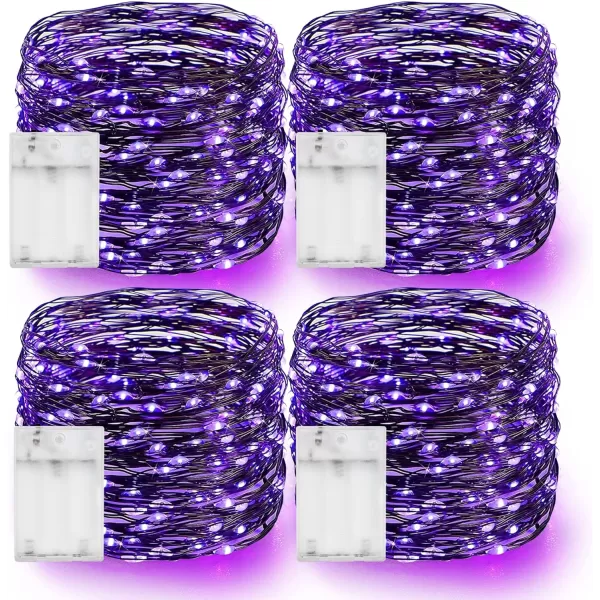 Dazzle Bright Fairy Lights Battery Operated 4 Pack Total 80FT 240LED Silver Wire Waterproof Battery Operated String Lights Christmas Decorations for Indoor Outdoor Bedroom Yard Decor BluePurple