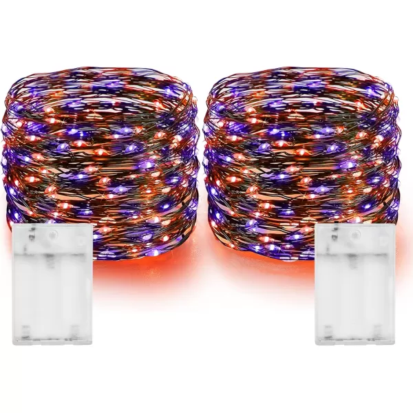 Dazzle Bright Fairy Lights Battery Operated 4 Pack Total 80FT 240LED Silver Wire Waterproof Battery Operated String Lights Christmas Decorations for Indoor Outdoor Bedroom Yard Decor Bluepurple and orange