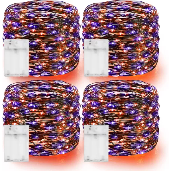 Dazzle Bright Fairy Lights Battery Operated 4 Pack Total 80FT 240LED Silver Wire Waterproof Battery Operated String Lights Christmas Decorations for Indoor Outdoor Bedroom Yard Decor Bluepurple and orange