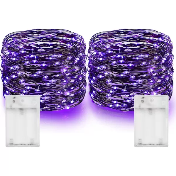 Dazzle Bright Fairy Lights Battery Operated 4 Pack Total 80FT 240LED Silver Wire Waterproof Battery Operated String Lights Christmas Decorations for Indoor Outdoor Bedroom Yard Decor BluePurple