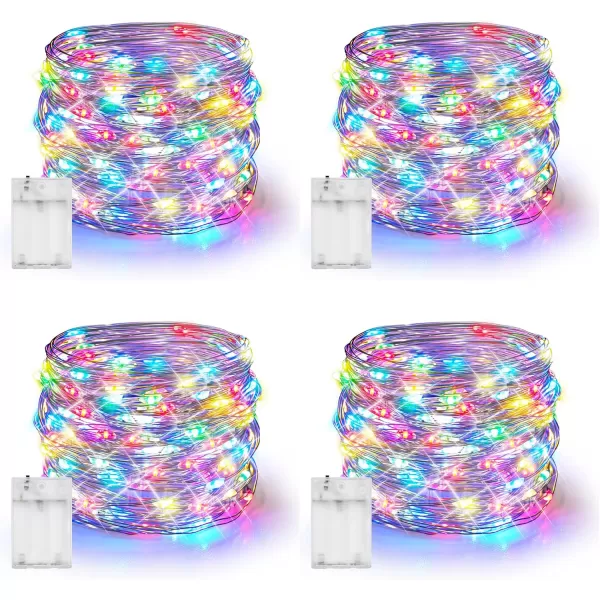 Dazzle Bright Fairy Lights Battery Operated 4 Pack Total 80FT 240LED Silver Wire Waterproof Battery Operated String Lights Christmas Decorations for Indoor Outdoor Bedroom Yard Decor BlueMulticolor