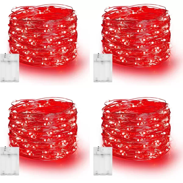 Dazzle Bright Fairy Lights Battery Operated 4 Pack Total 80FT 240LED Silver Wire Waterproof Battery Operated String Lights Christmas Decorations for Indoor Outdoor Bedroom Yard Decor BlueRed