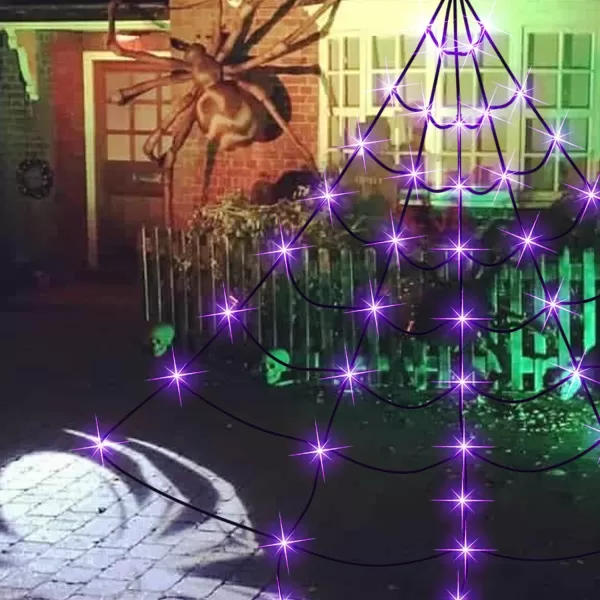 Dazzle Bright Halloween 135 LED Spider Web Lights Giant Decorations for Indoor Outdoor House Garden Yard Party Purple