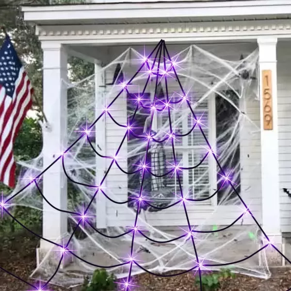 Dazzle Bright Halloween 135 LED Spider Web Lights Giant Decorations for Indoor Outdoor House Garden Yard Party Purple