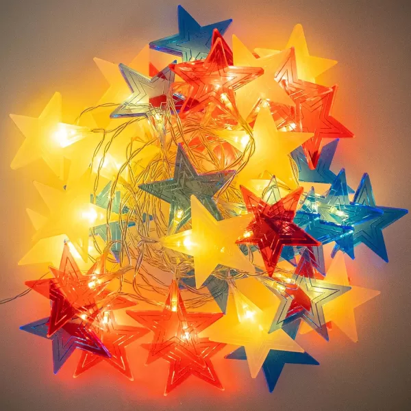 Dazzle Bright Independence Day String Star Lights 95 Feet The Fourth of July 18 LED American Stars Battery Powered Red White Blue Memorial Day Patriotic Decoration for Indoor and Outdoor 1