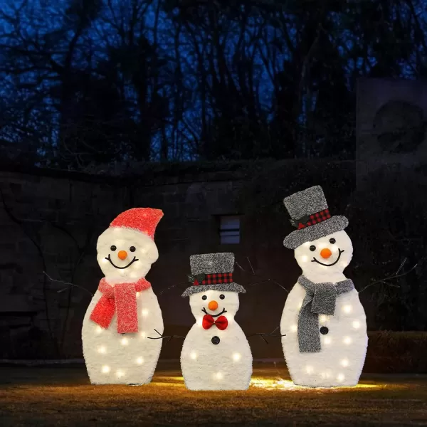 Dazzle Bright Snowman Christmas Decorations 3Piece Light Up 2D Snowman Family 60 L Snowman Waterproof for Indoor or Outdoor Garden Yard Lawn Holiday Party Decor PlushSnowman Family