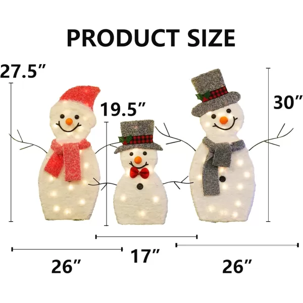 Dazzle Bright Snowman Christmas Decorations 3Piece Light Up 2D Snowman Family 60 L Snowman Waterproof for Indoor or Outdoor Garden Yard Lawn Holiday Party Decor PlushSnowman Family