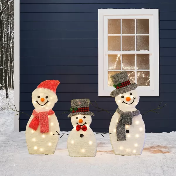 Dazzle Bright Snowman Christmas Decorations 3Piece Light Up 2D Snowman Family 60 L Snowman Waterproof for Indoor or Outdoor Garden Yard Lawn Holiday Party Decor PlushSnowman Family