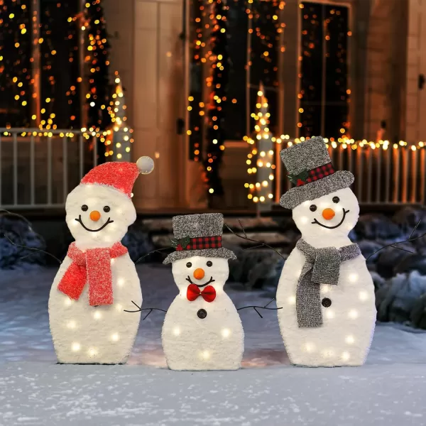 Dazzle Bright Snowman Christmas Decorations 3Piece Light Up 2D Snowman Family 60 L Snowman Waterproof for Indoor or Outdoor Garden Yard Lawn Holiday Party Decor PlushSnowman Family