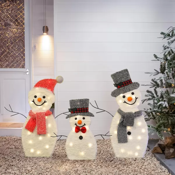 Dazzle Bright Snowman Christmas Decorations 3Piece Light Up 2D Snowman Family 60 L Snowman Waterproof for Indoor or Outdoor Garden Yard Lawn Holiday Party Decor PlushSnowman Family