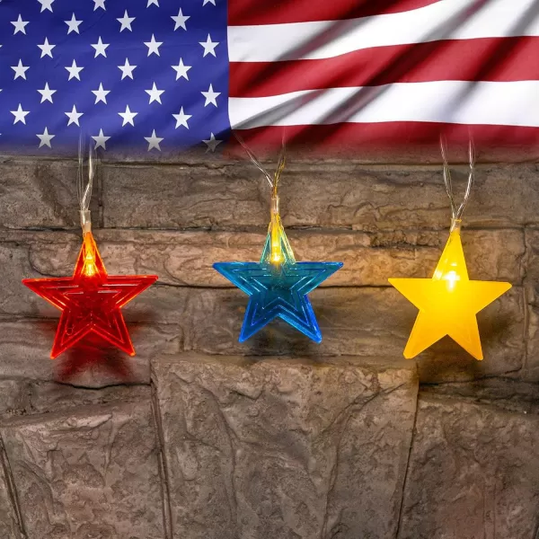 Dazzle Bright Star String Lights Decorations 95 Feet 18 LED American Stars Battery Powered Red White Blue Lights Christmas Independence Day Decoration for Indoor and Outdoor