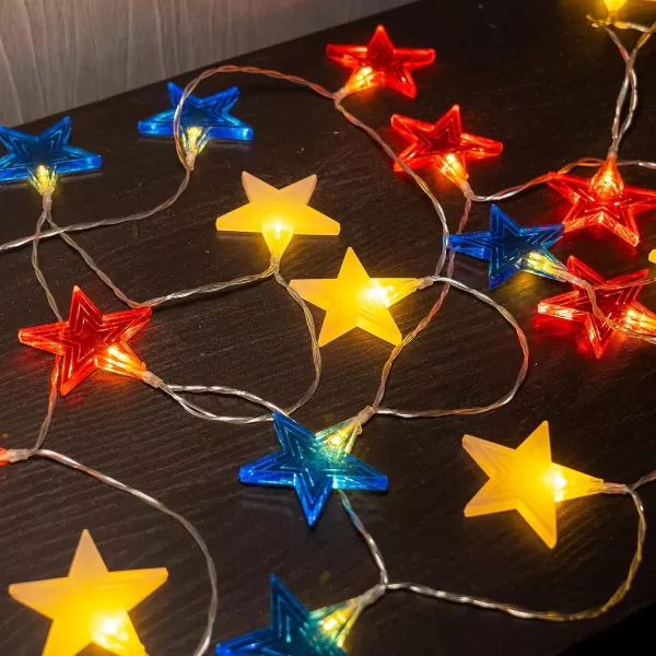 Dazzle Bright Star String Lights Decorations 95 Feet 18 LED American Stars Battery Powered Red White Blue Lights Christmas Independence Day Decoration for Indoor and Outdoor