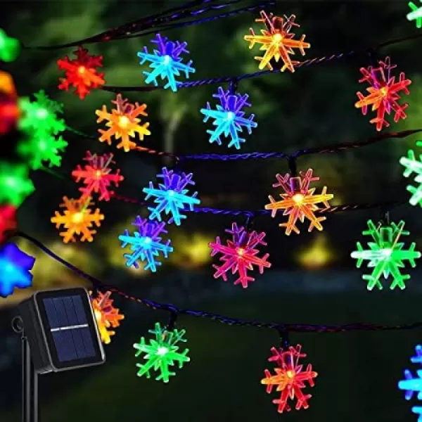 Dazzle Bright 100 LED Solar Christmas Snowflake Lights Outdoor 39 FT Solar Powered Snowflake String Lights Waterproof for Xmas Tree Holiday Wedding Party Patio Decorations Multi ColorMulticolor