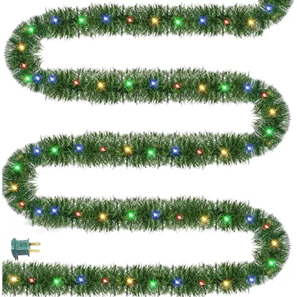 Dazzle Bright 15 FT Artificial Christmas Garland PreLit 35 Count Mini String Lights Plug in Xmas Garland Lighted Christmas Decoration for Indoor Holiday Door Home Stairs DecorMultiColored