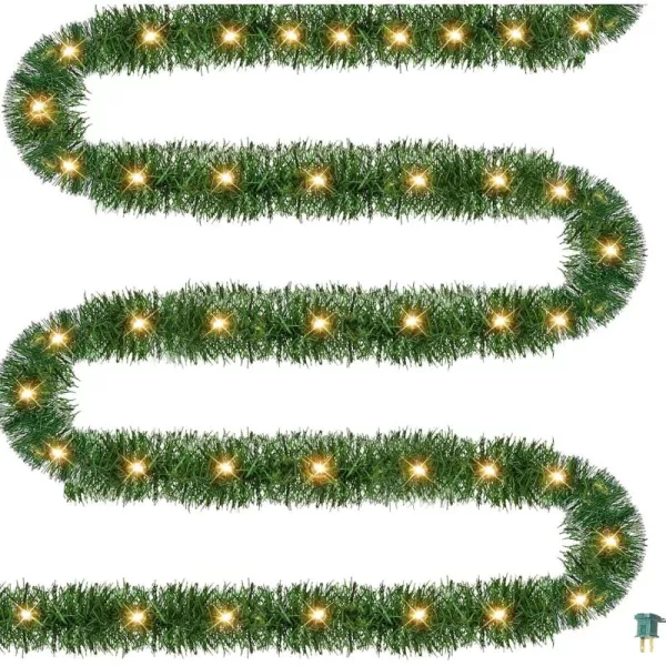 Dazzle Bright 15 FT Artificial Christmas Garland PreLit 35 Count Mini String Lights Plug in Xmas Garland Lighted Christmas Decoration for Indoor Holiday Door Home Stairs DecorWarm White