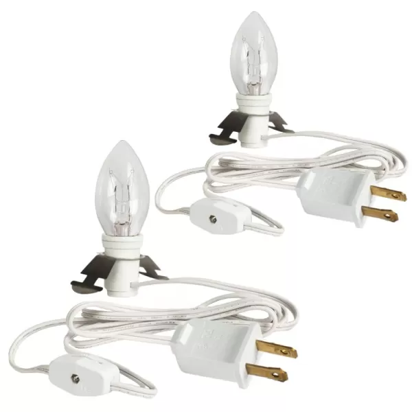 Dazzle Bright 2 Pack 6 FT Accessory Cord with Incandescent Light Bulb E12 Socket White Cord with OnOff Switch Plug C7 Candelabra Light Bulbs for Holiday Decorations Christmas Village House