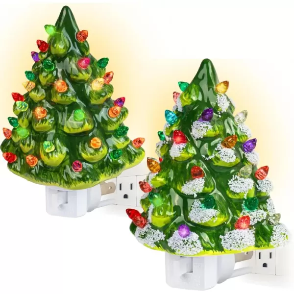 Dazzle Bright 2 Pack Ceramic Christmas Tree Night Light UL Certified Nightlight Plug in Vintage Christmas Decorations Indoor Room Home Decor and Accessories Night Light for KidsAdults
