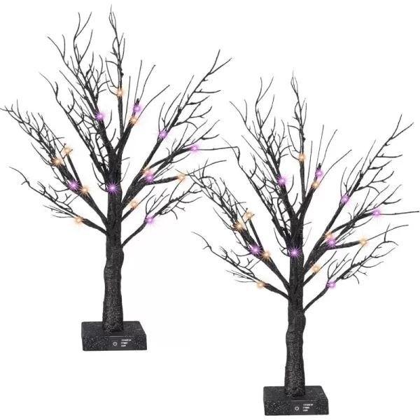 Dazzle Bright 20 Inch Orange ampamp Purple Lighted Halloween Birches Tree Decor 24 LED Battery Operated Halloween Decorations Artificial Black Spooky Tree with Timer for Indoor Home Holiday Xmas Party2 Pack