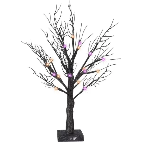 Dazzle Bright 20 Inch Orange ampamp Purple Lighted Halloween Birches Tree Decor 24 LED Battery Operated Halloween Decorations Artificial Black Spooky Tree with Timer for Indoor Home Holiday Xmas Party1 Pack