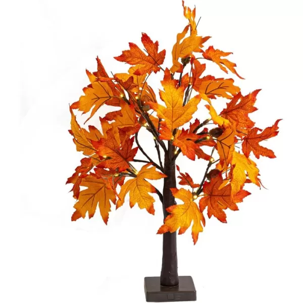 Dazzle Bright 24 Inch Lighted Thanksgiving Fall Maple Tree Decor 24 LED Battery Operated Decorations Artificial Tree with Timer for Indoor Home Room Holiday Xmas Party1 Pack