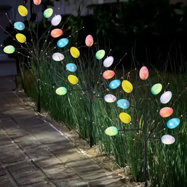 Dazzle Bright 3 Pack 30 LED Easter Egg Floral Outdoor Decorations 29 inch Artificial Stems Branches with Berries Battery Operated Easter Pathway Marker Stakes for Yard Lawn Garden Home Decor