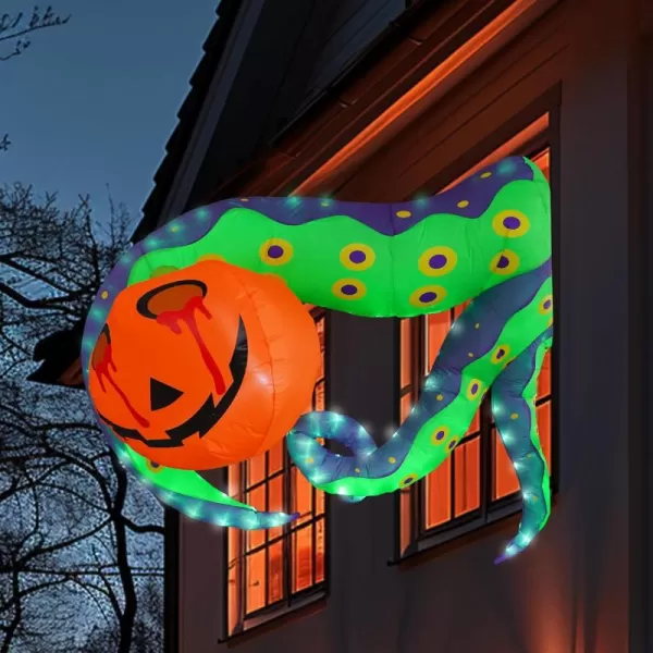 Dazzle Bright 35 FT Thanksgiving Inflatable Decorations Outdoor Turkey Broke Out from Window with Buildin LED Blow Up Inflatable Decoration for Thanksgiving Party Yard Garden Lawn DecorOctopus