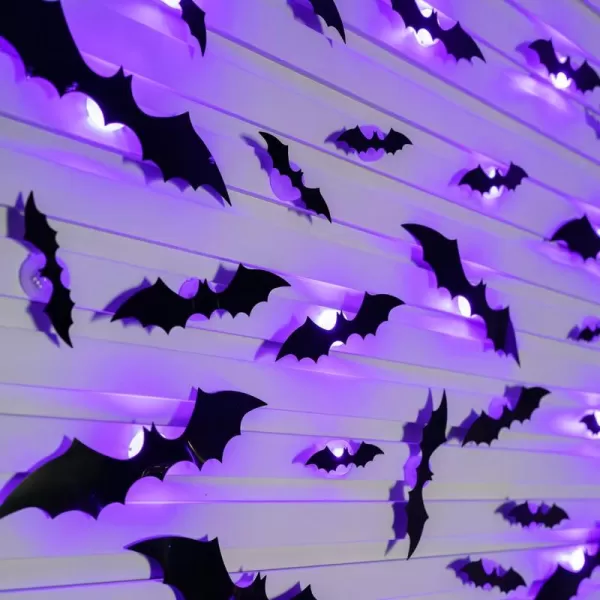 Dazzle Bright 36 Pcs LED Halloween 3D Bats Decorations Wall Stickers 4 Different Size Removable PVC Wall Sticker for Indoor Home Window Decor Party Supplies