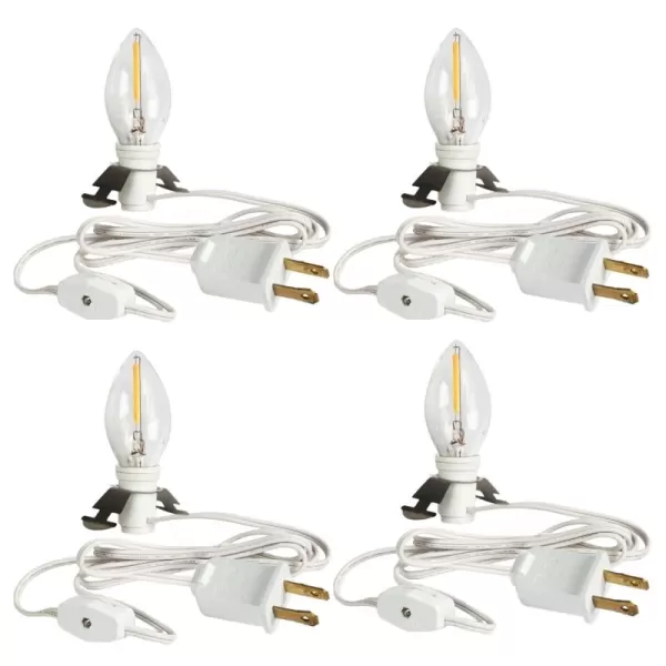 Dazzle Bright 4 Pack 6 FT Accessory Cord with LED Light Bulb E12 Socket White Cord with OnOff Switch Plug C7 Candelabra Light Bulbs for Holiday Decorations Christmas Village House Pumpkin Lights