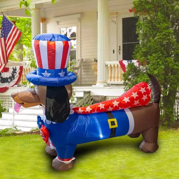 Dazzle Bright 5FT Inflatable Independence Day Decoration Uncle Sam Puppy Dog for Indoor Outdoor Lawn Yard Blow Up 4th of July Patriotic Memorial Decor