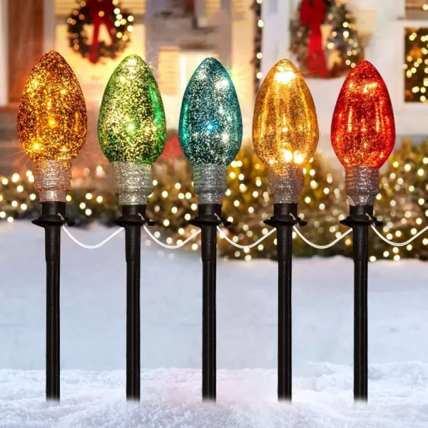 Dazzle Bright 65 FT C9 Christmas String Lights Outdoor 5 MultiColored Pathway Lights with Stakes Connectable Waterproof for Outside Xmas Holiday Yard Decorations 1