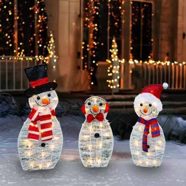 Dazzle Bright Christmas Lighted Snowman Family Outdoor Decoration 55 L 3Piece Waterproof Plug in 2D Snowman for Yard Patio Lawn Garden Party Decor 205X9X295InchLarge Warm White