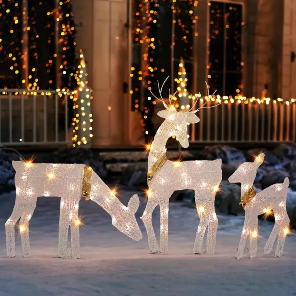 Dazzle Bright Christmas Outdoor Decoration 3Piece Lighted 2D Reindeer Family with 60 L PreLit Light Up Deer Set Waterproof Outdoor Christmas Deer Decorations for Yard Patio Lawn Garden Party