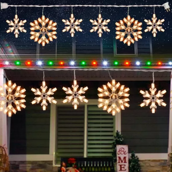 Dazzle Bright Christmas Snowflake Lights Outdoor100 Count 85FT Connectable Waterproof Christmas Icicle Lights with 6 Drops Plug in for Indoor Xmas Yard Home Decorations Warm WhiteWarm White