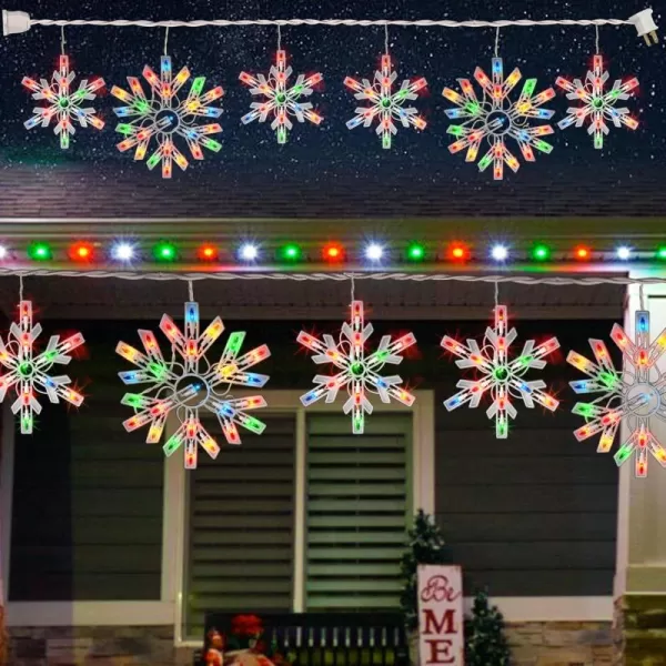 Dazzle Bright Christmas Snowflake Lights Outdoor100 Count 85FT Connectable Waterproof Christmas Icicle Lights with 6 Drops Plug in for Indoor Xmas Yard Home Decorations Warm WhiteMulticolor